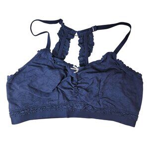 Cacique Wire Free Bralette Bra Blue Size 18 20 Lined Unpadded Racerback Adj Lace